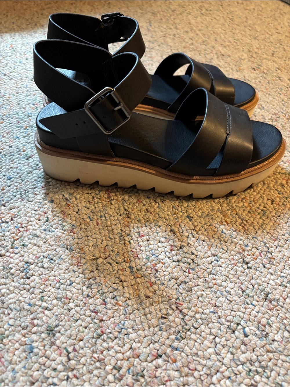 MIA Black Vegan Leather Platform Ankle-Strap Sandals Size 8 - Picture 3 of 5